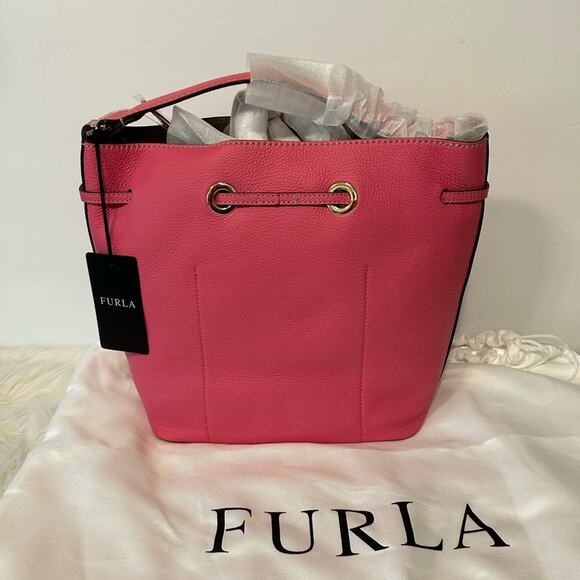 Furla Costanza Drawstring Bucket Bag in Ortenzia ( Barbie Pink) New with tag - Picture 5 of 15